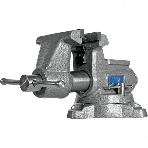 Wilton - 5-1/2" Jaw Width, 5" Opening Capacity, 3-5/8" Throat Depth, Iron Swivel Bench Vise - Double Lockdown Base Attachment, Anvil, 17-45/64" Long x 10-39/64" Wide x 8-13/32" High - Apex Tool & Supply