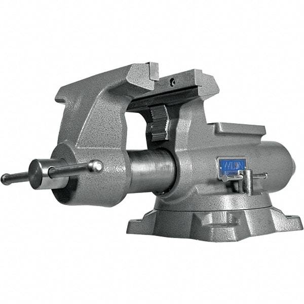 Wilton - 8-1/2" Jaw Width, 8-1/2" Opening Capacity, 4-1/2" Throat Depth, Iron Swivel Bench Vise - Double Lockdown Base Attachment, Anvil, 23-39/64" Long x 12-39/64" Wide x 10-19/64" High - Apex Tool & Supply
