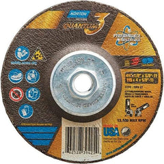 Norton - 24 Grit, 4-1/2" Wheel Diam, 1/8" Wheel Thickness, 5/8" Arbor Hole, Type 27 Depressed Center Wheel - Coarse Grade, Ceramic, Resinoid Bond, 13,580 Max RPM - Apex Tool & Supply