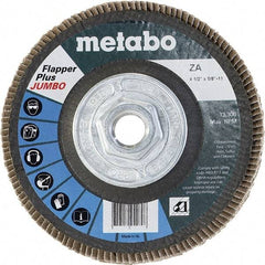 Metabo - 80 Grit, 4-1/2" Disc Diam, 5/8-11 Center Hole, Type 27 Zirconia Alumina Flap Disc - 13,300 Max RPM, Fiberglass Backing, Arbor Attaching System, Coated - Apex Tool & Supply