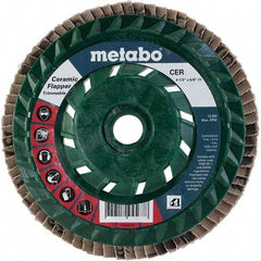 Metabo - 60 Grit, 4-1/2" Disc Diam, 5/8-11 Center Hole, Type 29 Ceramic Flap Disc - 13,300 Max RPM, Plastic Backing, Arbor Attaching System, Coated - Apex Tool & Supply