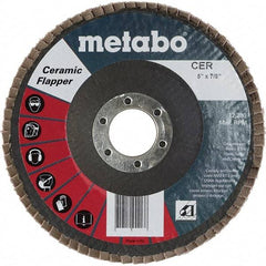 Metabo - 40 Grit, 5" Disc Diam, 7/8" Center Hole, Type 29 Ceramic Flap Disc - 12,200 Max RPM, Fiberglass Backing, Arbor Attaching System, Coated - Apex Tool & Supply