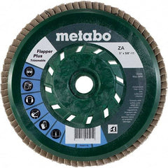 Metabo - 40 Grit, 5" Disc Diam, 5/8-11 Center Hole, Type 29 Zirconia Alumina Flap Disc - 12,200 Max RPM, Plastic Backing, Arbor Attaching System, Coated - Apex Tool & Supply