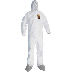 KleenGuard - Size L Microporous Film Laminate General Purpose Coveralls - White, Zipper Closure, Elastic Cuffs, with Boots, Serged Seams - Apex Tool & Supply