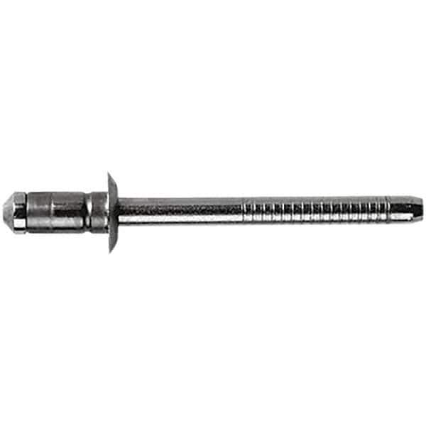 STANLEY Engineered Fastening - Size 6 Dome Head Stainless Steel Open End Blind Rivet - Steel Mandrel, 0.0591" to 0.1378" Grip, 3/16" Head Diam, 0.1929" to 0.2008" Hole Diam, 3.2" Body Diam - Apex Tool & Supply