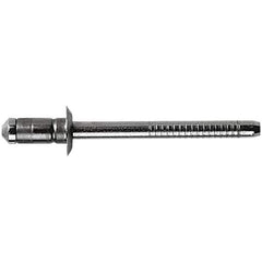 STANLEY Engineered Fastening - Size 6 Dome Head Stainless Steel Open End Blind Rivet - Steel Mandrel, 0.0591" to 0.1378" Grip, 3/16" Head Diam, 0.1929" to 0.2008" Hole Diam, 3.2" Body Diam - Apex Tool & Supply