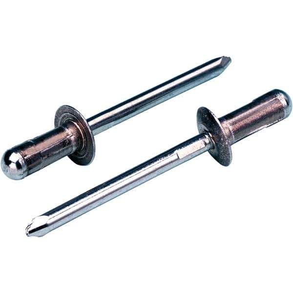 STANLEY Engineered Fastening - Size 6 Large Flange Head Aluminum Open End Blind Rivet - Steel Mandrel, 0.063" to 0.252" Grip, 3/16" Head Diam, 0.1929" to 0.1988" Hole Diam, 2.83" Body Diam - Apex Tool & Supply