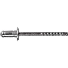 STANLEY Engineered Fastening - Size 6 Dome Head Steel Open End Blind Rivet - Steel Mandrel, 0.0591" to 0.1378" Grip, 3/16" Head Diam, 0.1929" to 0.2008" Hole Diam, 3.2" Body Diam - Apex Tool & Supply