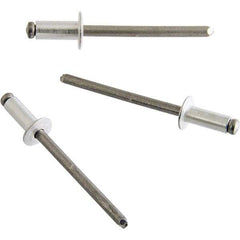 STANLEY Engineered Fastening - Size 6 Dome Head Aluminum Open End Blind Rivet - Aluminum Mandrel, 0.501" to 5/8" Grip, 3/16" Head Diam, 0.192" to 0.196" Hole Diam, 0.116" Body Diam - Apex Tool & Supply