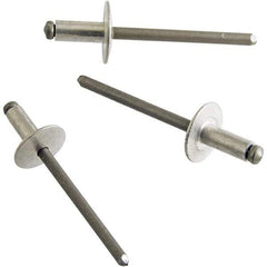 STANLEY Engineered Fastening - Size 6 Dome Head Aluminum Open End Blind Rivet - Aluminum Mandrel, 0.501" to 5/8" Grip, 3/16" Head Diam, 0.192" to 0.196" Hole Diam, 0.116" Body Diam - Apex Tool & Supply