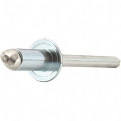 STANLEY Engineered Fastening - Size 6 Dome Head Steel Open End Blind Rivet - Steel Mandrel, 0.031" to 1/8" Grip, 3/16" Head Diam, 0.192" to 0.196" Hole Diam, 0.116" Body Diam - Apex Tool & Supply