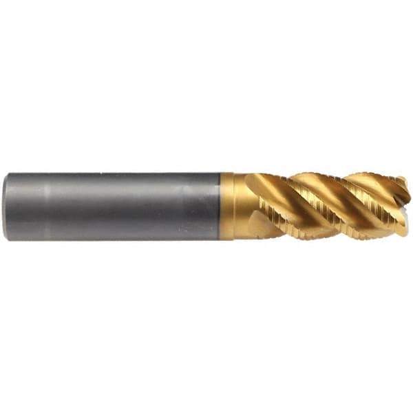 Emuge - 16mm Diam, Fine Pitch, 32mm LOC, 4 Flute Solid Carbide 4mm Corner Radius Roughing End Mill - TiN/TiAlN Finish, 92mm OAL, 16mm Shank Diam, Single End, Extended Reach, 45° Helix - Apex Tool & Supply