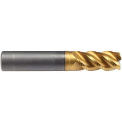 Emuge - 16mm Diam, Fine Pitch, 32mm LOC, 4 Flute Solid Carbide 3mm Corner Radius Roughing End Mill - TiN/TiAlN Finish, 92mm OAL, 16mm Shank Diam, Single End, Extended Reach, 45° Helix - Apex Tool & Supply