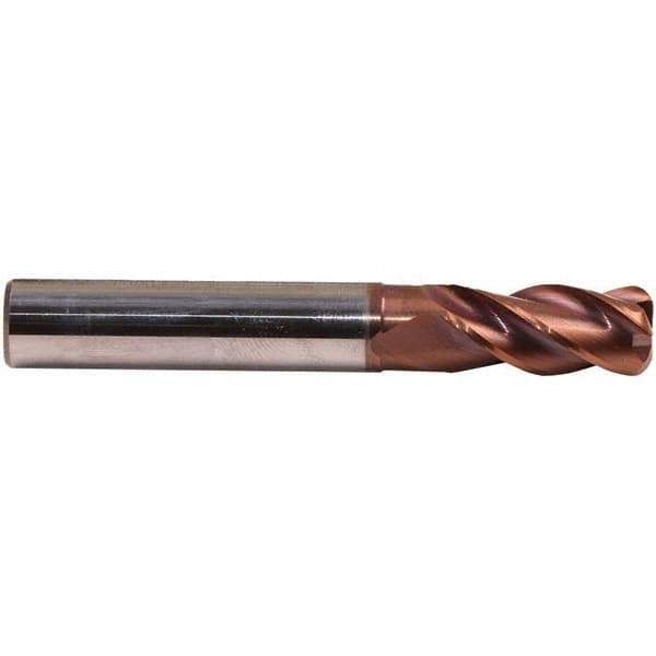 Emuge - 4mm Diam, 11mm LOC, 4 Flute Solid Carbide Roughing & Finishing End Mill - TiAlN Finish, 57mm OAL, 6mm Shank Diam, Cylindrical Shank, 38° Helix, Centercutting, Long Length - Apex Tool & Supply