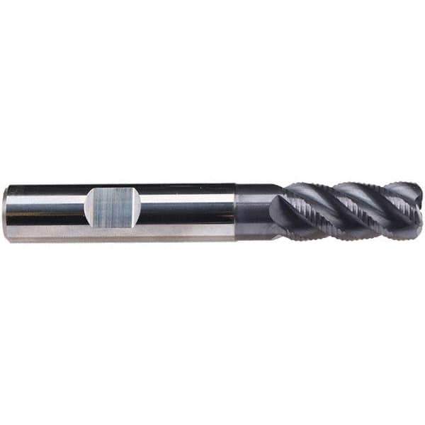 Emuge - 14mm Diam, Fine Pitch, 26mm LOC, 4 Flute Solid Carbide 2mm Corner Radius Roughing End Mill - TiAlN Finish, 83mm OAL, 14mm Shank Diam, Single End, Extended Reach, 45° Helix - Apex Tool & Supply