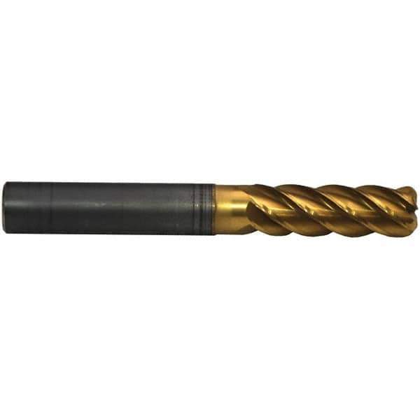 Emuge - 16mm Diam, 48mm LOC, 5 Flute Solid Carbide Roughing & Finishing End Mill - TiN/TiAlN Finish, 112mm OAL, 16mm Shank Diam, Cylindrical Shank, 42° Helix, Extra Long Length - Apex Tool & Supply