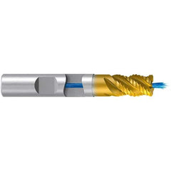 Emuge - 16mm Diam, 22mm LOC, 4 Flute Solid Carbide Roughing & Finishing End Mill - TiN/TiAlN Finish, 82mm OAL, 16mm Shank Diam, Weldon Shank, 45° Helix, Stub Length - Apex Tool & Supply