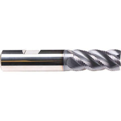 Emuge - 5/8" Diam, 1-1/4" LOC, 4 Flute Solid Carbide Roughing & Finishing End Mill - TiAlN Finish, 3-1/2" OAL, 5/8" Shank Diam, Weldon Shank, 45° Helix, Centercutting, Long Length - Apex Tool & Supply