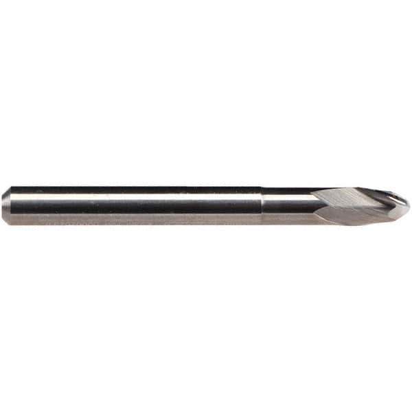Emuge - 1mm Diam, 2mm LOC, 2 Flute Solid Carbide Ball End Mill - Uncoated, Single End, 57mm OAL, 6mm Shank Diam, Ball Flute - Apex Tool & Supply