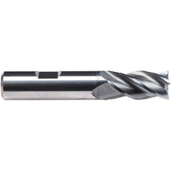 Emuge - 1/2" Diam, 1" LOC, 4 Flute Solid Carbide Roughing & Finishing End Mill - CrN Finish, 3" OAL, 1/2" Shank Diam, Weldon Shank, 38° Helix, Centercutting, Regular Length - Apex Tool & Supply