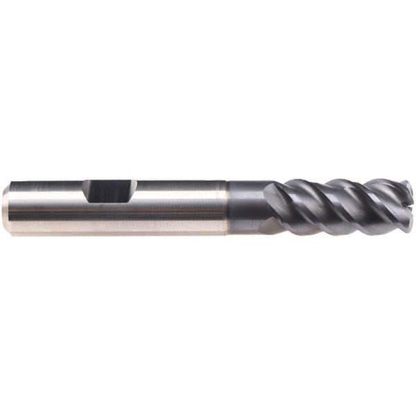 Emuge - 16mm Diam, 19mm LOC, 4 Flute Solid Carbide Roughing & Finishing End Mill - TiAlN Finish, 63mm OAL, 8mm Shank Diam, Weldon Shank, 50° Helix, Long Length - Apex Tool & Supply