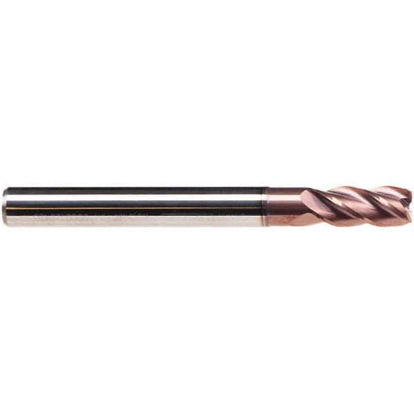 Emuge - 5mm Diam, 13mm LOC, 4 Flute Solid Carbide Roughing & Finishing End Mill - TiAlN Finish, 57mm OAL, 6mm Shank Diam, Cylindrical Shank, 38° Helix, Long Length - Apex Tool & Supply
