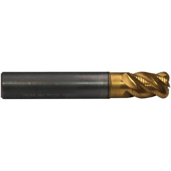 Emuge - 16mm Diam, 22mm LOC, 4 Flute Solid Carbide Roughing & Finishing End Mill - TiN/TiAlN Finish, 82mm OAL, 16mm Shank Diam, Cylindrical Shank, 45° Helix, Stub Length - Apex Tool & Supply