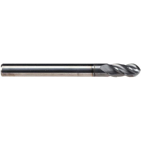 Emuge - 1/4" Diam, 1/2" LOC, 4 Flute Solid Carbide Ball End Mill - CrN Finish, Single End, 2-1/2" OAL, 1/4" Shank Diam, Ball Flute - Apex Tool & Supply