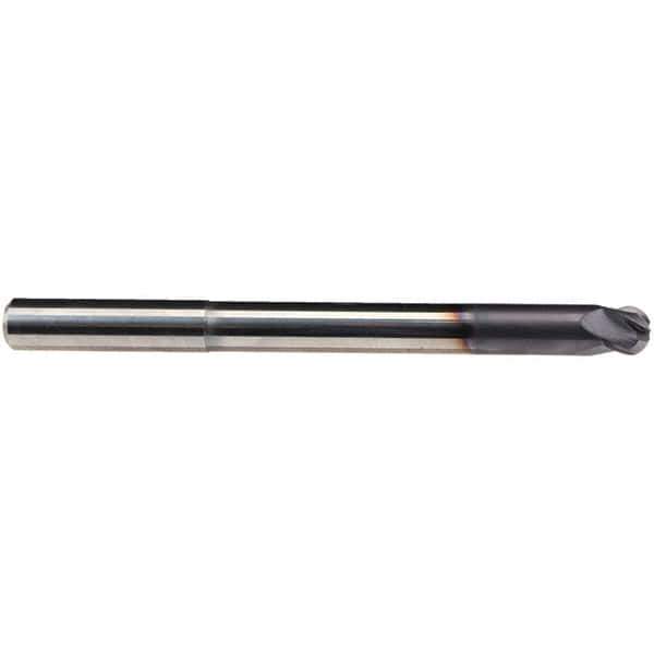 Emuge - 1/2" Diam, 3/8" LOC, 4 Flute Solid Carbide Ball End Mill - TiAlN Finish, Single End, 6" OAL, 1/2" Shank Diam, Ball Flute - Apex Tool & Supply