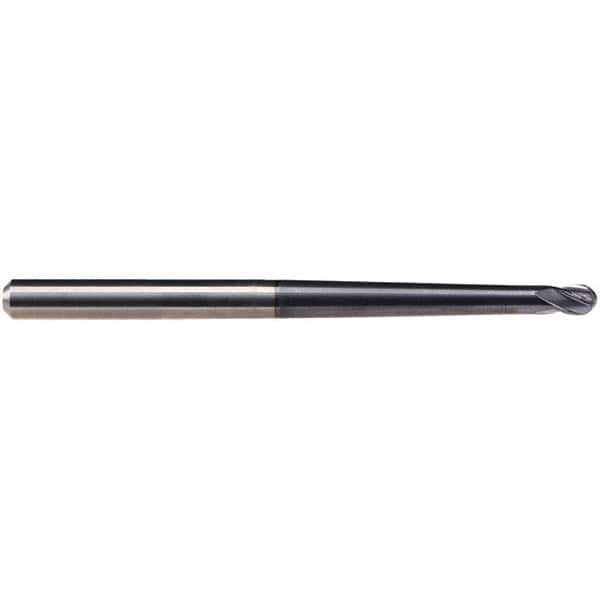 Emuge - 1/4" Diam, 1/4" LOC, 4 Flute Solid Carbide Ball End Mill - TiAlN Finish, Single End, 3-1/2" OAL, 1/4" Shank Diam, Ball Flute - Apex Tool & Supply