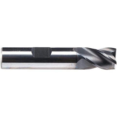 Emuge - 1/2" Diam, 5/8" LOC, 4 Flute Solid Carbide Roughing & Finishing End Mill - CrN Finish, 2-1/2" OAL, 1/2" Shank Diam, Weldon Shank, 38° Helix, Centercutting, Stub Length - Apex Tool & Supply