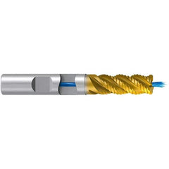 Emuge - 16mm Diam, Fine Pitch, 32mm LOC, 4 Flute Solid Carbide 4mm Corner Radius Roughing End Mill - TiN/TiAlN Finish, 92mm OAL, 16mm Shank Diam, Single End, Extended Reach, 45° Helix - Apex Tool & Supply