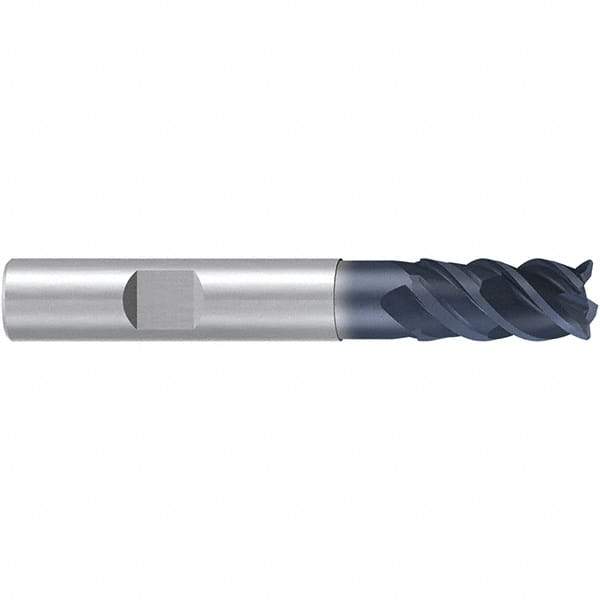 Emuge - 16mm Diam, 40mm LOC, 4 Flute Solid Carbide Roughing & Finishing End Mill - TiAlN Finish, 92mm OAL, 16mm Shank Diam, Weldon Shank, 50° Helix, Centercutting, Long Length - Apex Tool & Supply