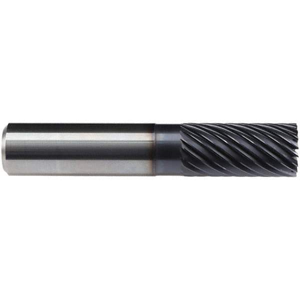 Emuge - 16mm Diam, 32mm LOC, 16 Flute Solid Carbide Roughing & Finishing End Mill - TiAlN Finish, 92mm OAL, 16mm Shank Diam, Cylindrical Shank, 40° Helix, Long Length - Apex Tool & Supply