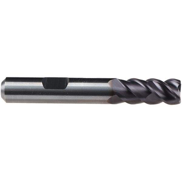Emuge - 4mm Diam, 11mm LOC, 4 Flute Solid Carbide Roughing & Finishing End Mill - TiAlN Finish, 57mm OAL, 6mm Shank Diam, Weldon Shank, 50° Helix, Centercutting, Long Length - Apex Tool & Supply