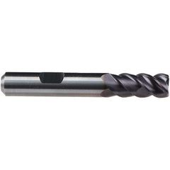 Emuge - 4mm Diam, 11mm LOC, 4 Flute Solid Carbide Roughing & Finishing End Mill - TiAlN Finish, 57mm OAL, 6mm Shank Diam, Weldon Shank, 50° Helix, Centercutting, Long Length - Apex Tool & Supply