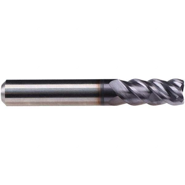 Emuge - 1/4" Diam, 3/8" LOC, 4 Flute Solid Carbide Roughing & Finishing End Mill - TiAlN Finish, 2" OAL, 1/4" Shank Diam, Cylindrical Shank, 50° Helix, Centercutting, Long Length - Apex Tool & Supply