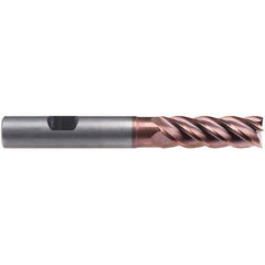 Emuge - 10mm Diam, 30mm LOC, 5 Flute Solid Carbide Roughing & Finishing End Mill - TiAlN Finish, 80mm OAL, 10mm Shank Diam, Weldon Shank, 42° Helix, Centercutting, Extra Long Length - Apex Tool & Supply