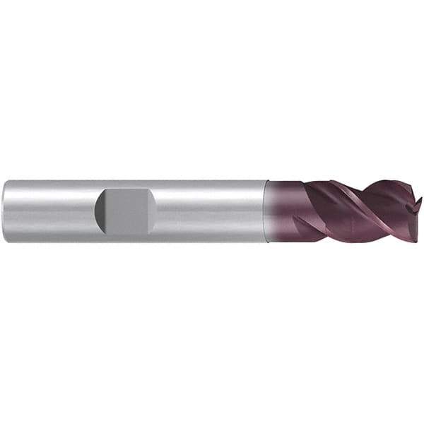 Emuge - 9.7mm Diam, 11mm LOC, 3 Flute Solid Carbide Roughing & Finishing End Mill - TiAlN Finish, 66mm OAL, 10mm Shank Diam, Weldon Shank, 38° Helix, Centercutting, Stub Length - Apex Tool & Supply