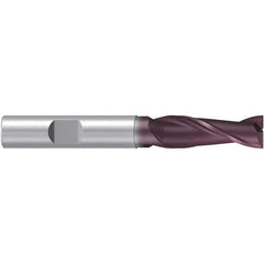 Emuge - 16mm Diam, 48mm LOC, 2 Flute Solid Carbide Roughing & Finishing End Mill - TiAlN Finish, 108mm OAL, 16mm Shank Diam, Weldon Shank, 38° Helix, Centercutting, Extra Long Length - Apex Tool & Supply