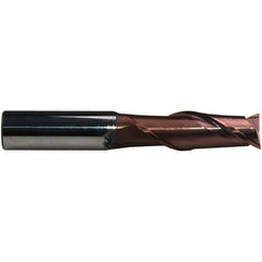 Emuge - 8mm Diam, 24mm LOC, 2 Flute Solid Carbide Roughing & Finishing End Mill - TiAlN Finish, 68mm OAL, 8mm Shank Diam, Cylindrical Shank, 38° Helix, Centercutting, Extra Long Length - Apex Tool & Supply
