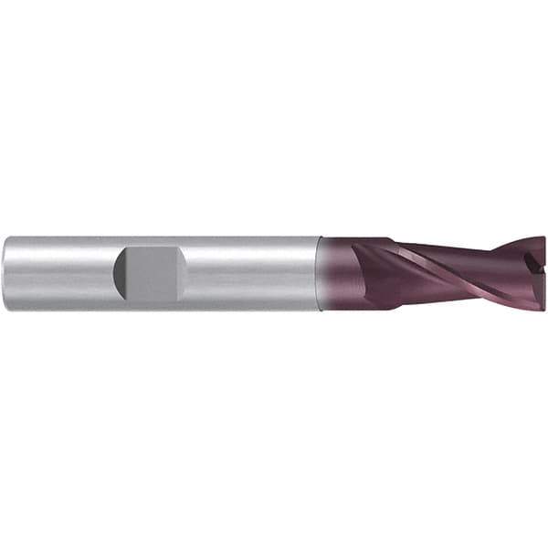 Emuge - 10mm Diam, 19mm LOC, 2 Flute Solid Carbide Roughing & Finishing End Mill - TiAlN Finish, 72mm OAL, 10mm Shank Diam, Weldon Shank, 38° Helix, Centercutting, Long Length - Apex Tool & Supply