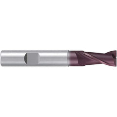 Emuge - 10mm Diam, 19mm LOC, 2 Flute Solid Carbide Roughing & Finishing End Mill - TiAlN Finish, 72mm OAL, 10mm Shank Diam, Weldon Shank, 38° Helix, Centercutting, Long Length - Apex Tool & Supply