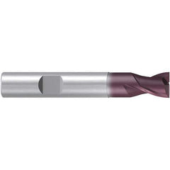 Emuge - 18mm Diam, 18mm LOC, 2 Flute Solid Carbide Roughing & Finishing End Mill - TiAlN Finish, 84mm OAL, 18mm Shank Diam, Weldon Shank, 38° Helix, Centercutting, Stub Length - Apex Tool & Supply