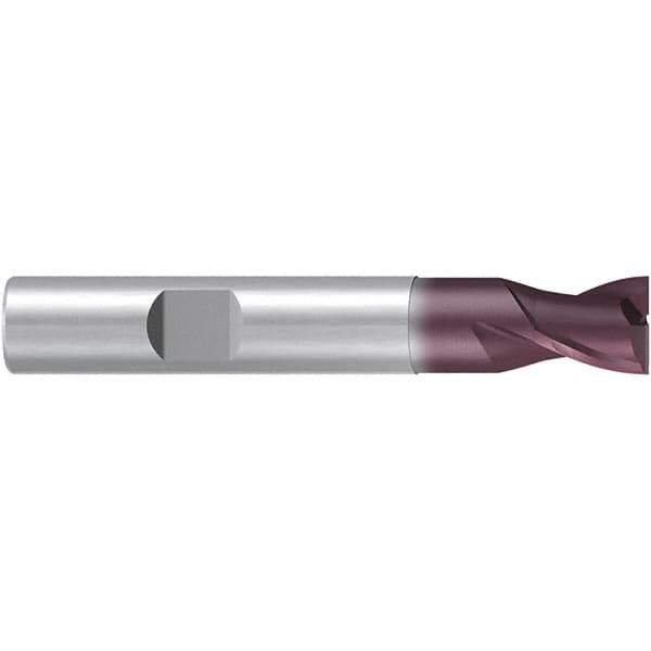Emuge - 10mm Diam, 11mm LOC, 2 Flute Solid Carbide Roughing & Finishing End Mill - TiAlN Finish, 66mm OAL, 10mm Shank Diam, Weldon Shank, 38° Helix, Centercutting, Stub Length - Apex Tool & Supply
