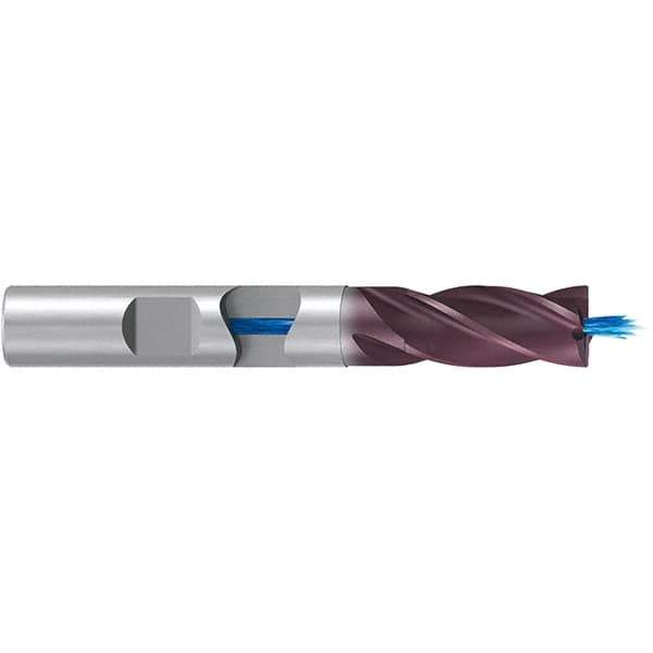 Emuge - 8mm Diam, 19mm LOC, 4 Flute Solid Carbide Roughing & Finishing End Mill - TiAlN Finish, 63mm OAL, 8mm Shank Diam, Weldon Shank, 38° Helix, Long Length - Apex Tool & Supply