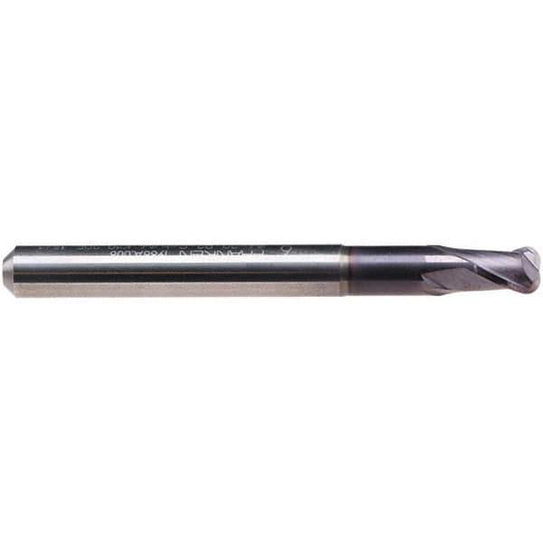 Emuge - 3/32" Diam, 1/8" LOC, 2 Flute Solid Carbide Roughing & Finishing End Mill - TiAlN Finish, 2" OAL, 1/4" Shank Diam, Cylindrical Shank, 30° Helix, Stub Length - Apex Tool & Supply