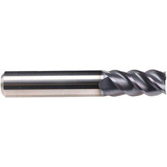 Emuge - 5mm Diam, 13mm LOC, 4 Flute Solid Carbide Roughing & Finishing End Mill - TiAlN Finish, 57mm OAL, 6mm Shank Diam, Cylindrical Shank, 50° Helix, Centercutting, Long Length - Apex Tool & Supply