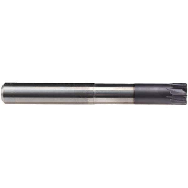 Emuge - 12mm Diam, 7mm LOC, 8 Flute Solid Carbide Roughing & Finishing End Mill - TiAlN Finish, 50mm OAL, 12mm Shank Diam, Cylindrical Shank, 0° Helix, Long Length - Apex Tool & Supply