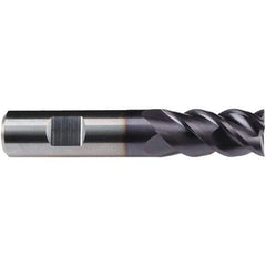 Emuge - 3/4" Diam, 1-1/2" LOC, 4 Flute Solid Carbide Roughing & Finishing End Mill - TiAlN Finish, 4" OAL, 3/4" Shank Diam, Weldon Shank, 50° Helix, Centercutting, Long Length - Apex Tool & Supply